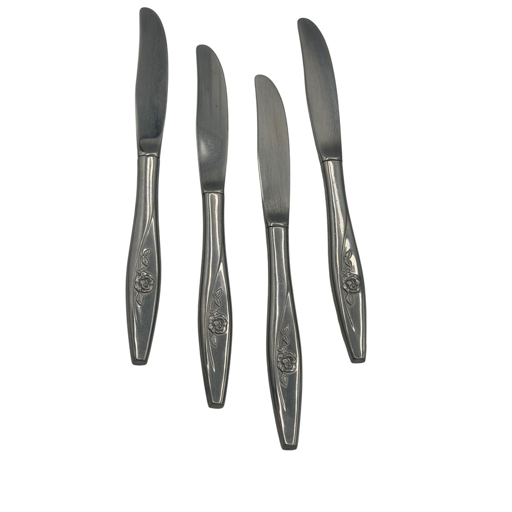 Lot of 4 Oneida Lasting Rose Dinner Knives 8.5" Oneidacraft Deluxe Stainless MCM